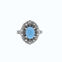Sterling Silver 925 Ring Embedded With Natural Processed Turquoise And Marcasite Stones