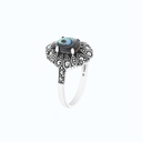Sterling Silver 925 Ring Embedded With Natural Blue Shell And Marcasite Stones