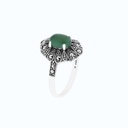 Sterling Silver 925 Ring Embedded With Natural Green Agate And Marcasite Stones