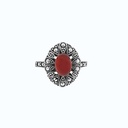 Sterling Silver 925 Ring Embedded With Natural Aqiq And Marcasite Stones