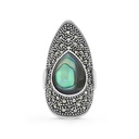 Sterling Silver 925 Ring Embedded With Natural Blue Shell And Marcasite Stones