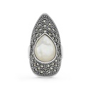 Sterling Silver 925 Ring Embedded With Natural White Shell And Marcasite Stones