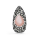 Sterling Silver 925 Ring Embedded With Natural Pink Shell And Marcasite Stones