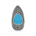 Sterling Silver 925 Ring Embedded With Natural Processed Turquoise And Marcasite Stones