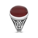 Sterling Silver 925 Ring Rhodium Plated Red Natural Aqiq For Men