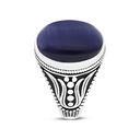 Sterling Silver 925 Ring Rhodium Plated Blue Tiger Eye For Men