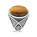 Sterling Silver 925 Ring Rhodium Plated Yellow Tiger Eye For Men