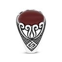 Sterling Silver 925 Ring Rhodium Plated Red Natural Aqiq For Men