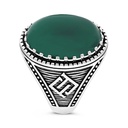 Sterling Silver 925 Ring Rhodium Plated Green Agate For Men