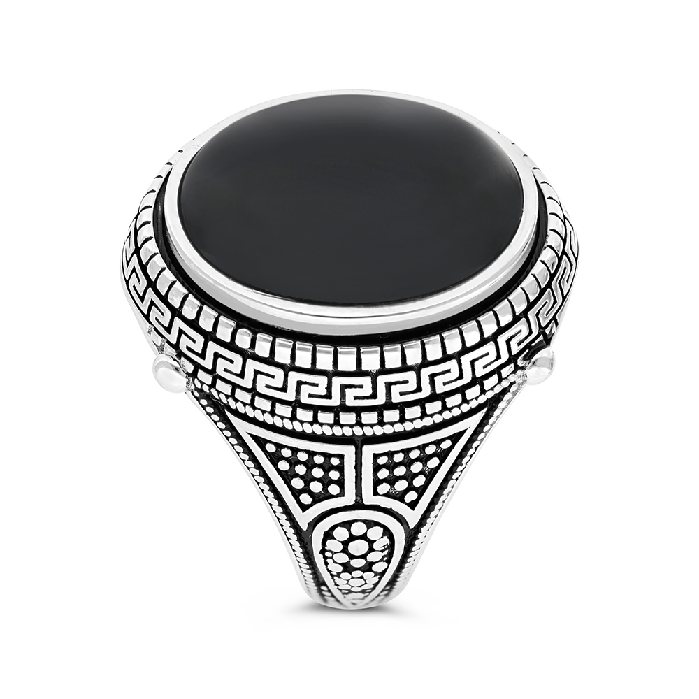 Sterling Silver 925 Ring Rhodium Plated Onxy For Men