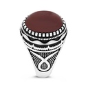 Sterling Silver 925 Ring Rhodium Plated Red Natural Aqiq For Men
