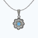 Sterling Silver 925 Pendant Embedded With Natural Processed Turquoise And Marcasite Stones