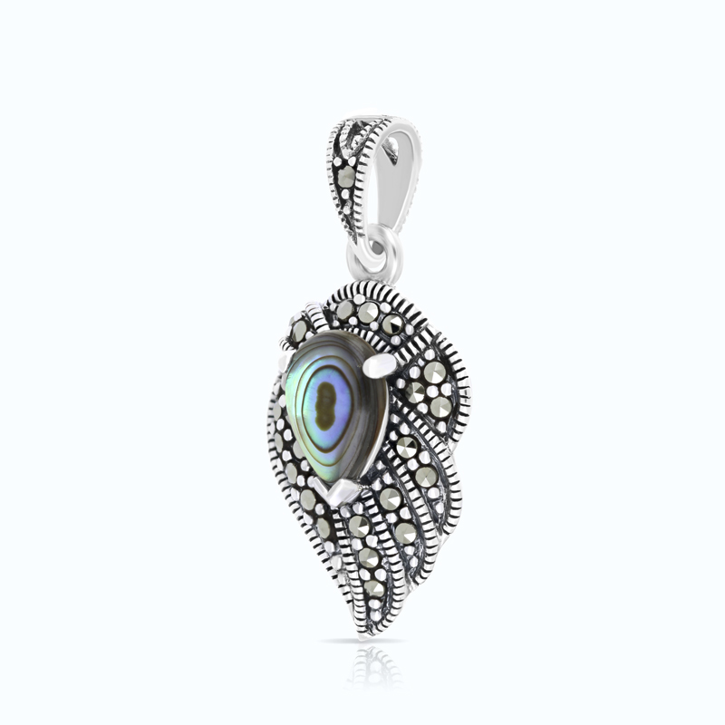 Sterling Silver 925 Pendant Embedded With Natural Blue Shell And Marcasite Stones
