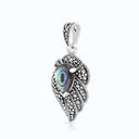 Sterling Silver 925 Pendant Embedded With Natural Blue Shell And Marcasite Stones