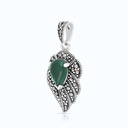 Sterling Silver 925 Pendant Embedded With Natural Green Agate And Marcasite Stones