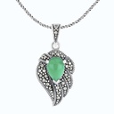 Sterling Silver 925 Pendant Embedded With Natural Green Agate And Marcasite Stones