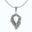 Sterling Silver 925 Pendant Embedded With Natural White Shell And Marcasite Stones