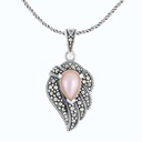 Sterling Silver 925 Pendant Embedded With Natural Pink Shell And Marcasite Stones