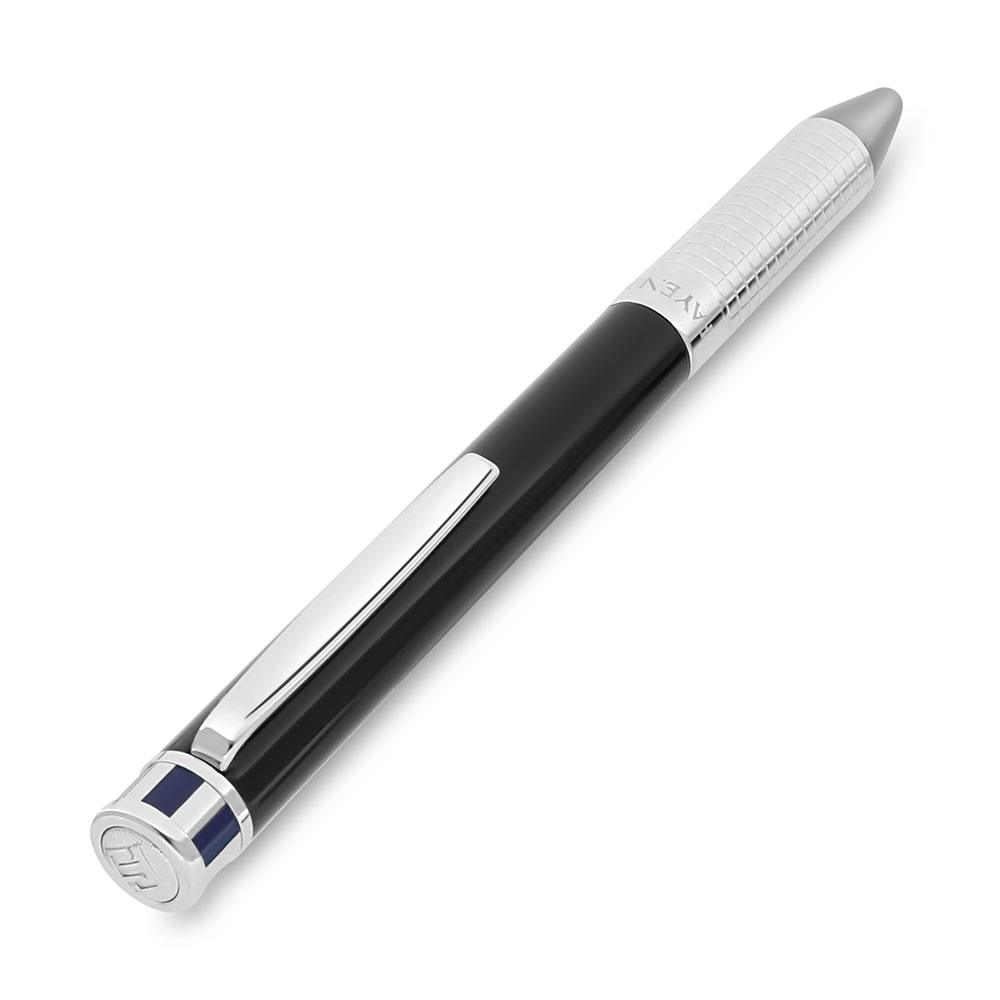 Fayendra Luxury Pen Silver And Black And Blue Plated Embedded With Small Checkered Pattern