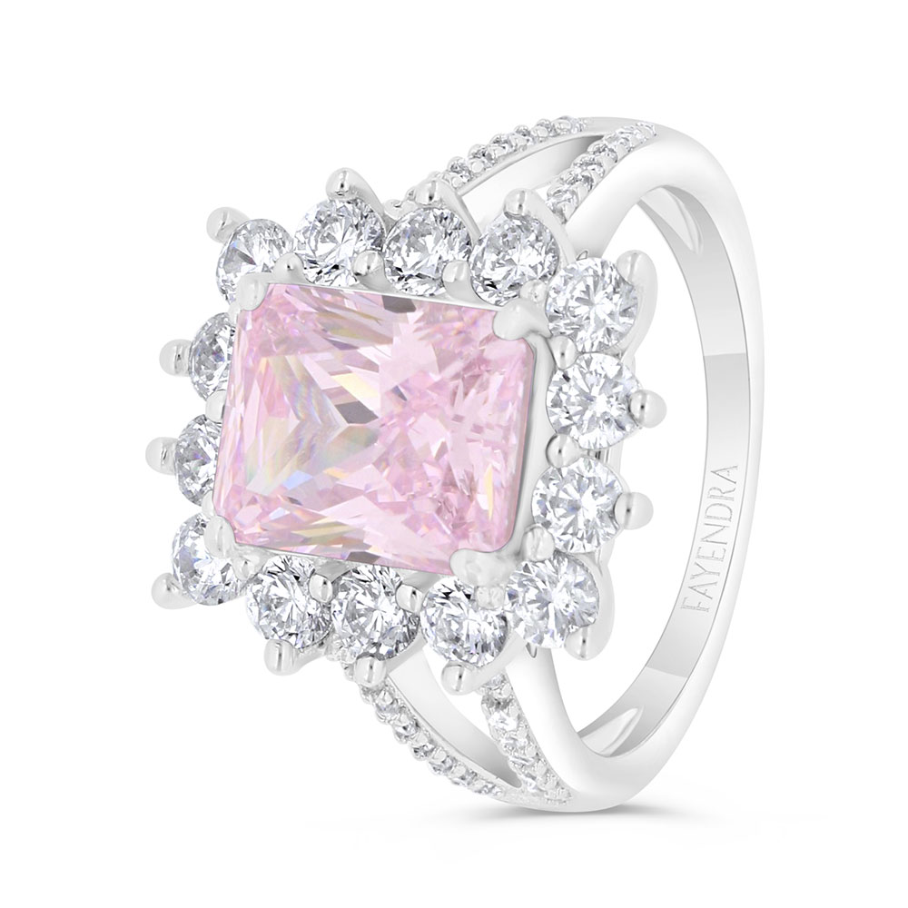 Sterling Silver 925 SET Rhodium Plated Embedded With pink Zircon And White CZ