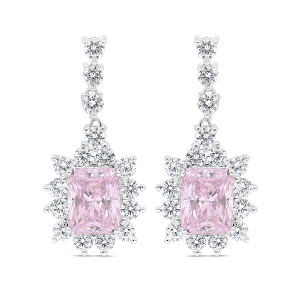 Sterling Silver 925 SET Rhodium Plated Embedded With pink Zircon And White CZ