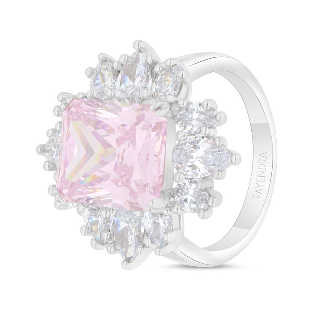 Sterling Silver 925 SET Rhodium Plated Embedded With pink Zircon And White CZ