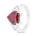 Sterling Silver 925 SET Rhodium Plated Embedded With Ruby Corundum And White CZ