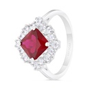 Sterling Silver 925 SET Rhodium Plated Embedded With Ruby Corundum And White CZ