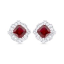 Sterling Silver 925 SET Rhodium Plated Embedded With Ruby Corundum And White CZ