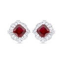 Sterling Silver 925 SET Rhodium Plated Embedded With Ruby Corundum And White CZ