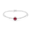 Sterling Silver 925 SET Rhodium Plated Embedded With Ruby Corundum And White CZ