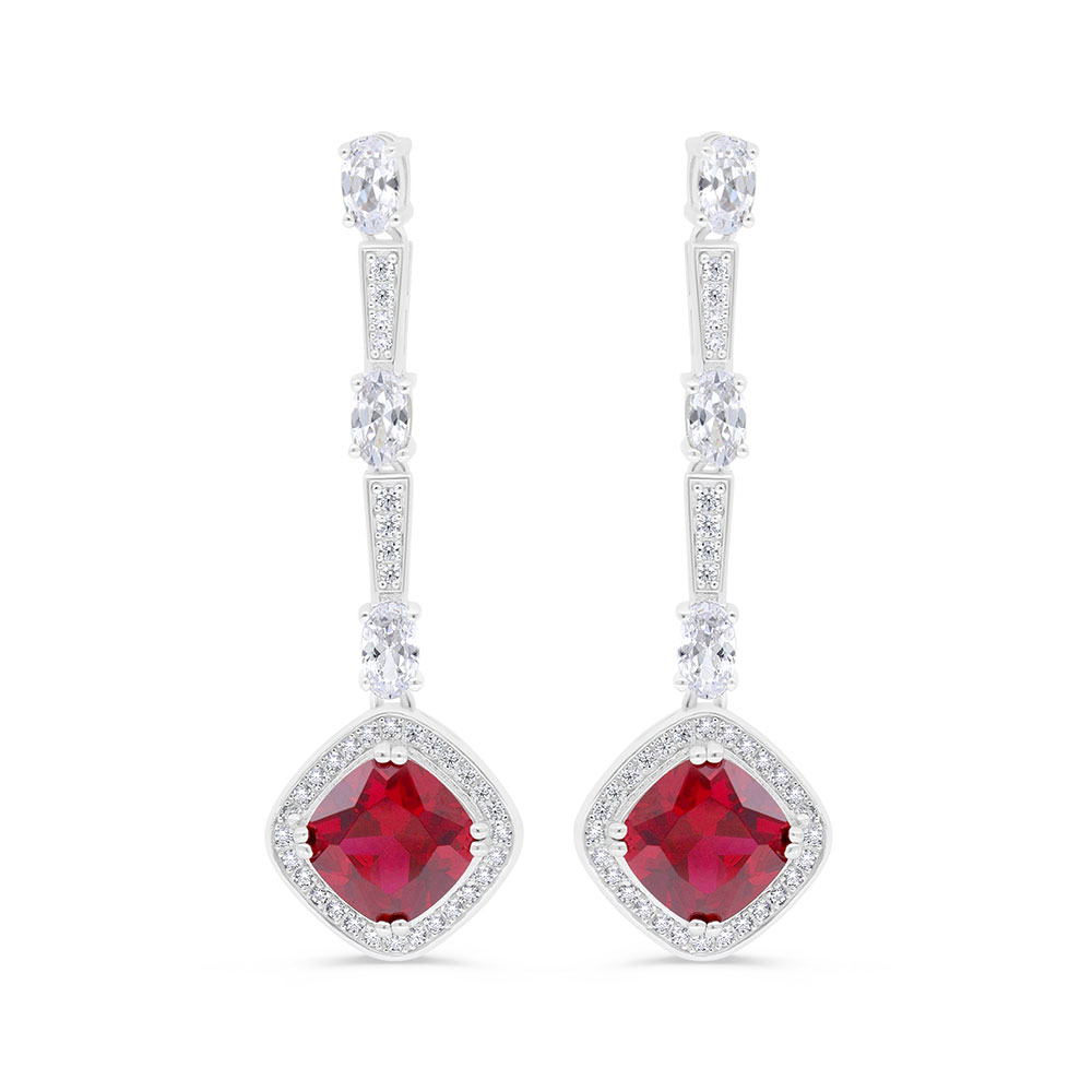 Sterling Silver 925 SET Rhodium Plated Embedded With Ruby Corundum And White CZ