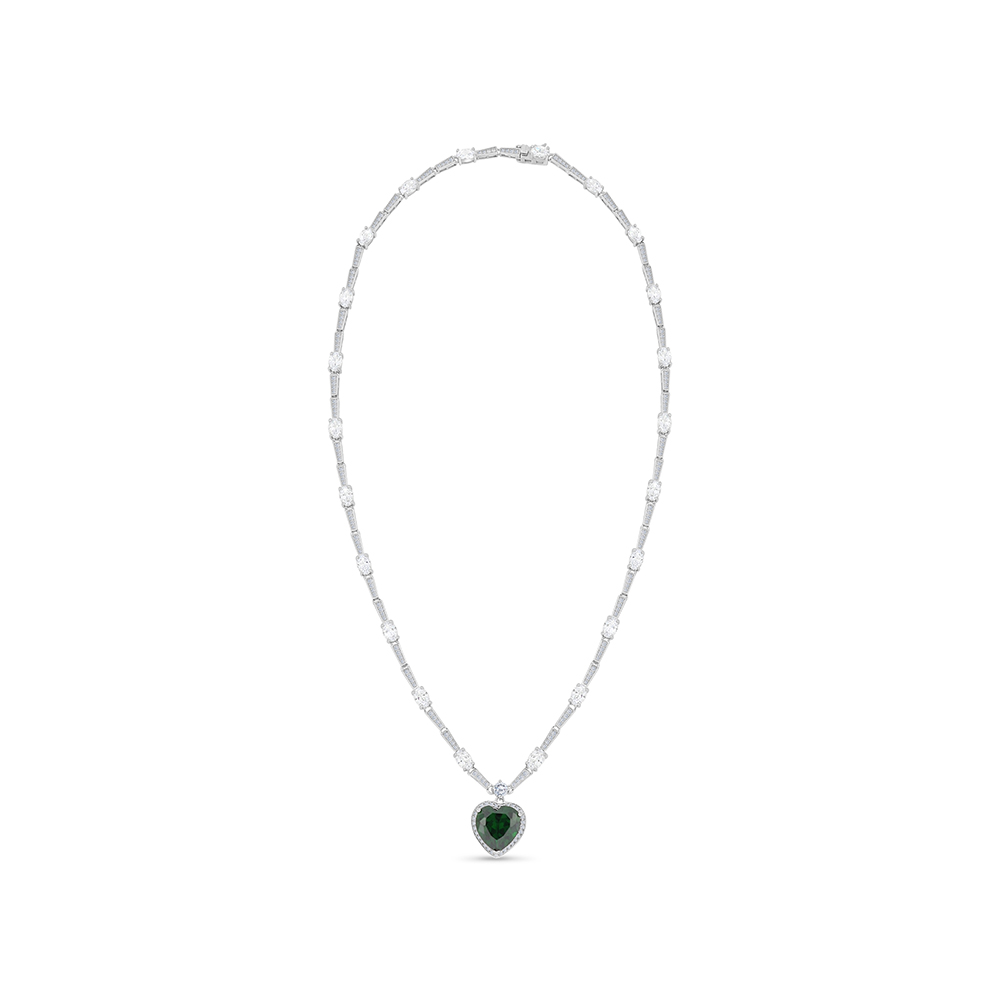 Sterling Silver 925 SET Rhodium Plated Embedded With Emerald Zircon And White CZ