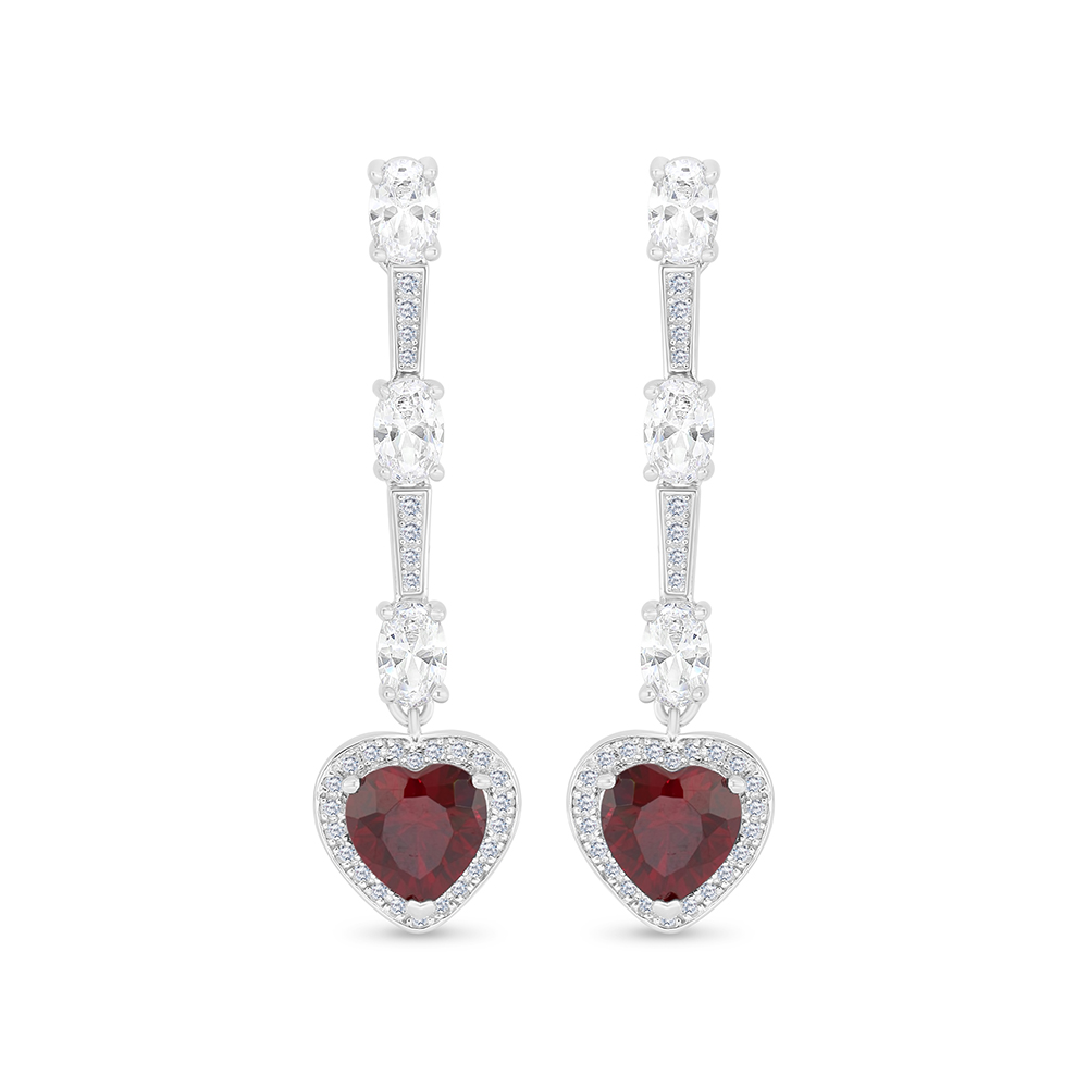 Sterling Silver 925 SET Rhodium Plated Embedded With Ruby Corundum And White CZ