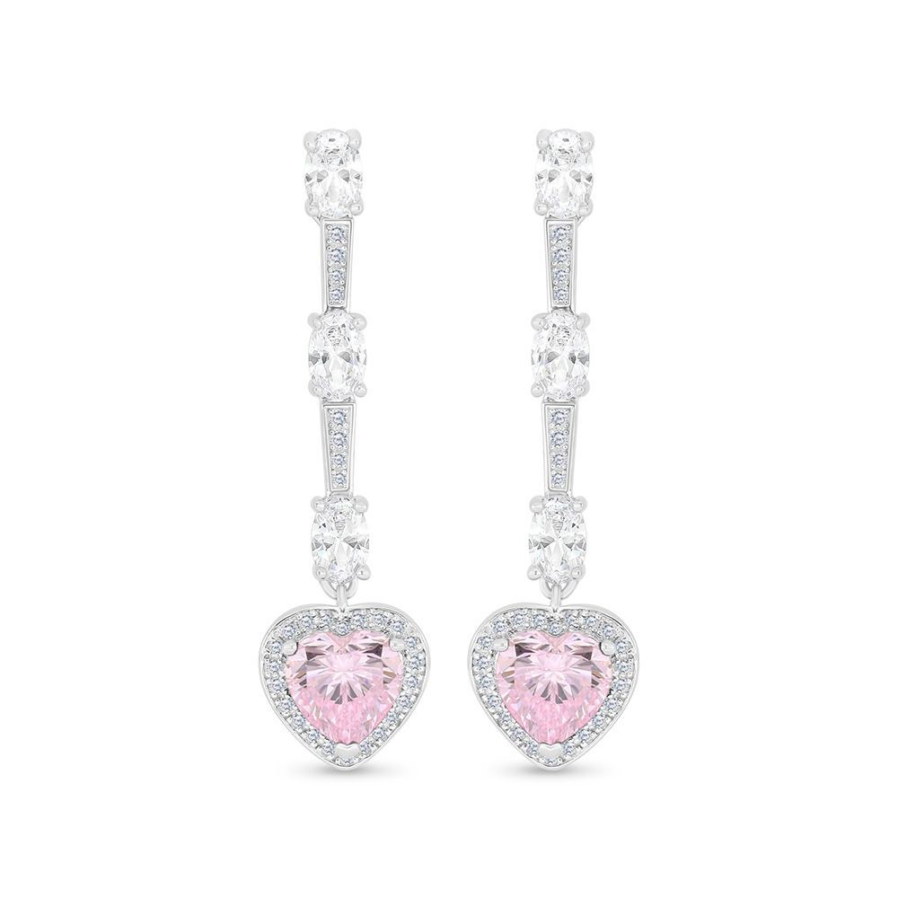 Sterling Silver 925 SET Rhodium Plated Embedded With pink Zircon And White CZ
