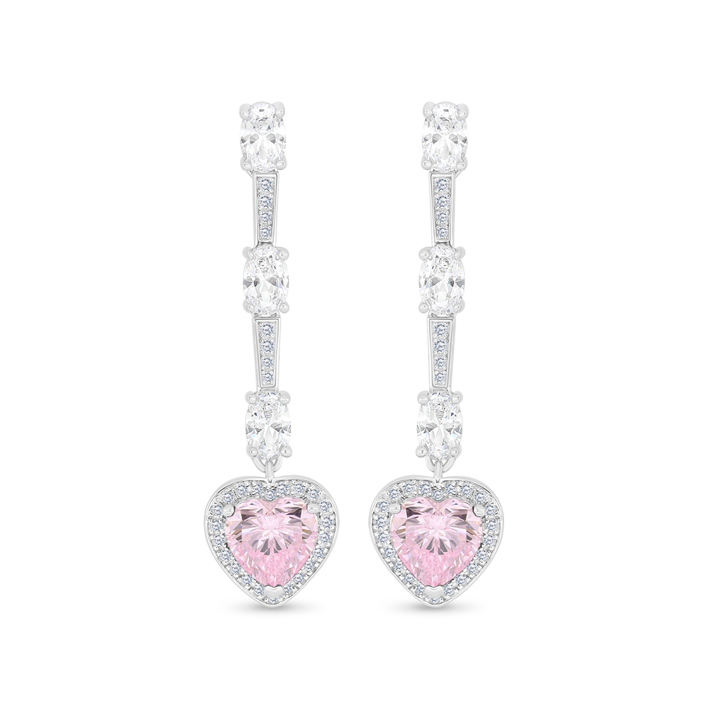 Sterling Silver 925 SET Rhodium Plated Embedded With pink Zircon And White CZ