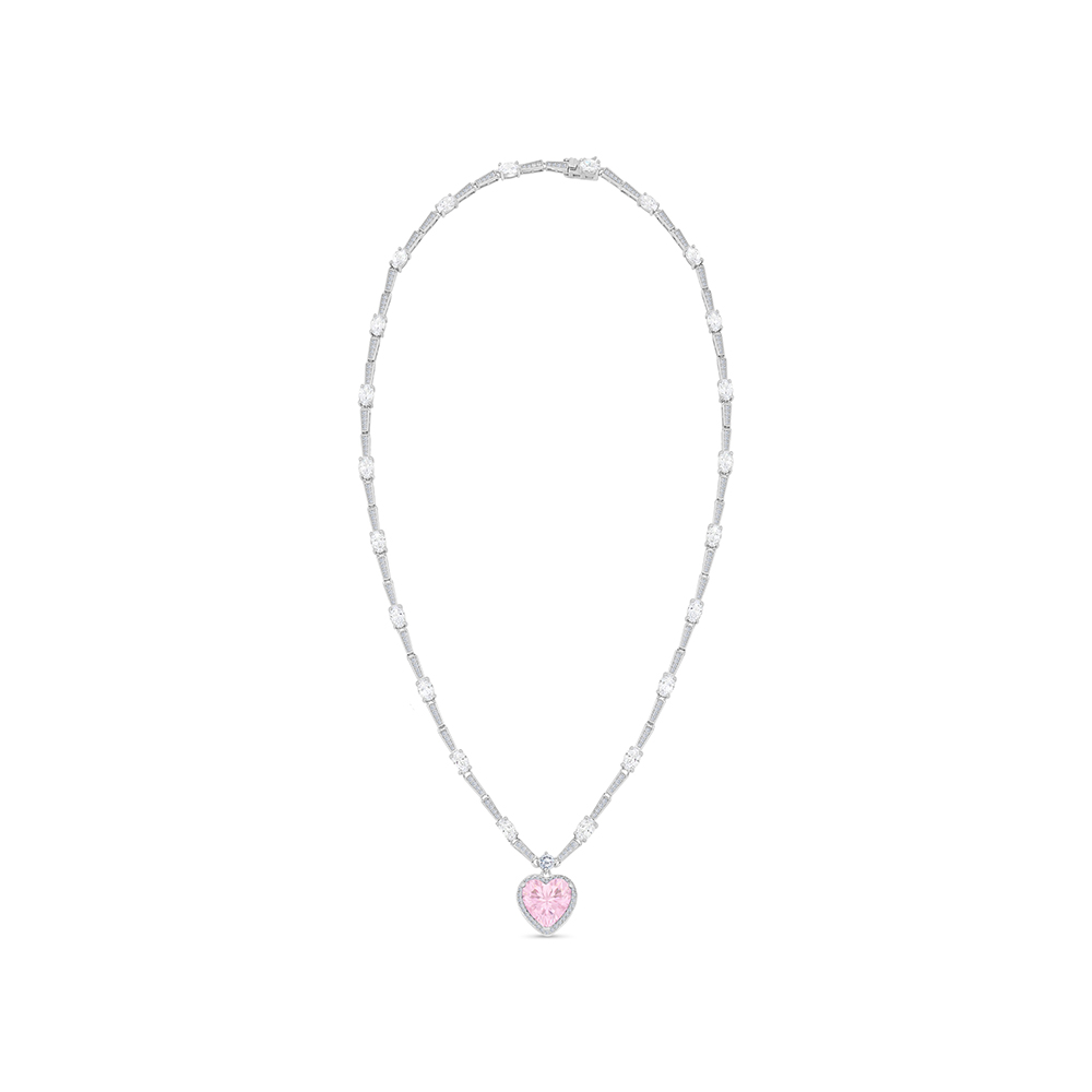 Sterling Silver 925 SET Rhodium Plated Embedded With pink Zircon And White CZ