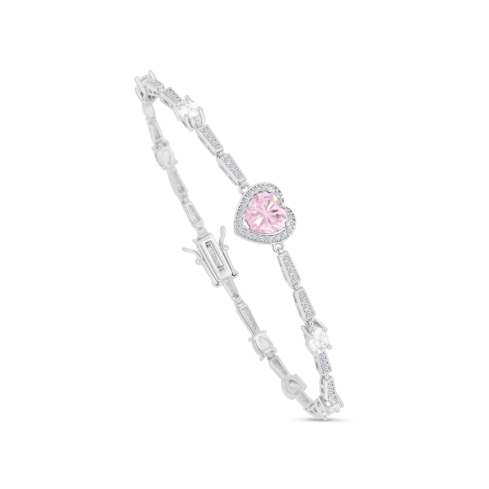 Sterling Silver 925 SET Rhodium Plated Embedded With pink Zircon And White CZ