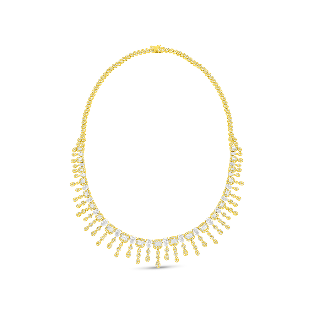 Sterling Silver 925 SET Golden Plated Embedded With White Zircon