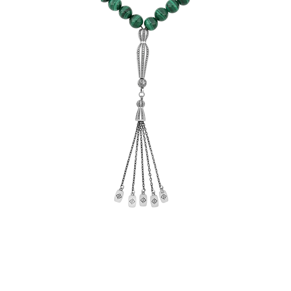 Rosary 33 Sterling Silver 925 Set Oxidized Embedded With Malachite Bead 10-11 ML LOGO