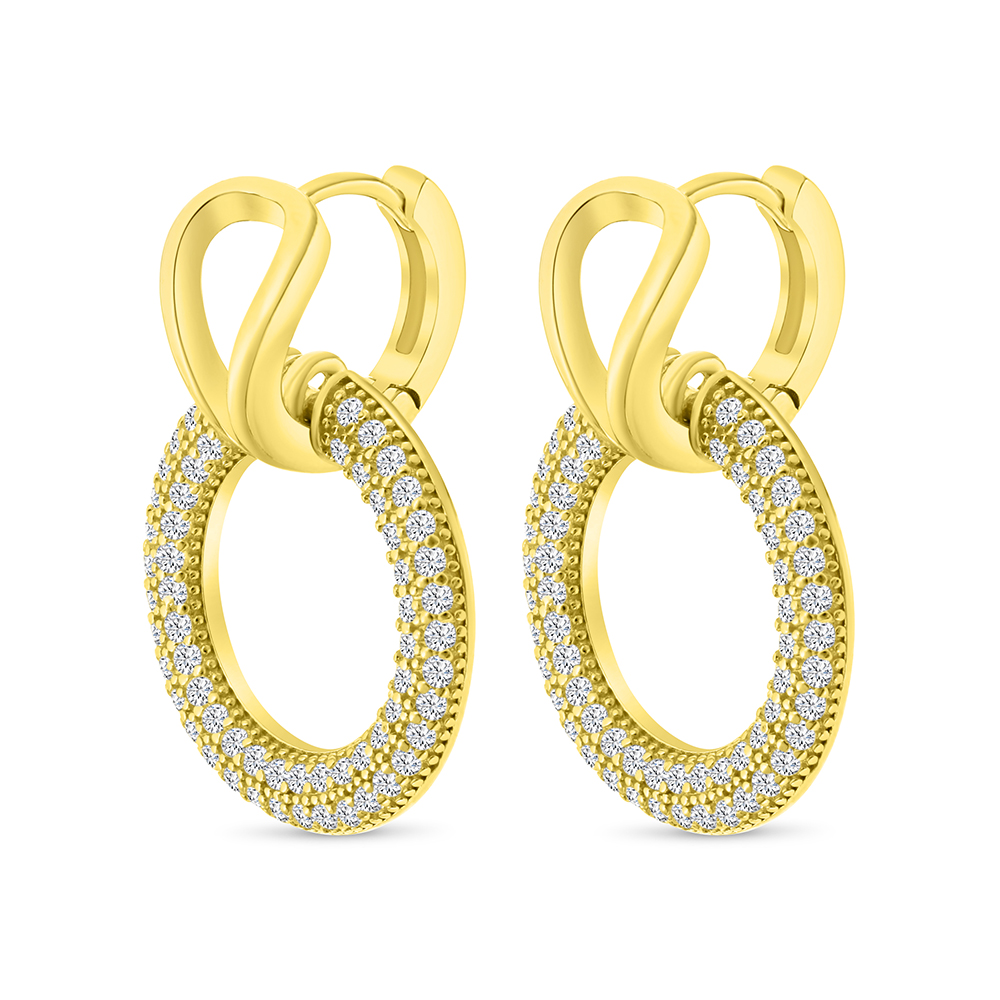 Sterling Silver 925 Earring Gold Plated Embedded With White CZ