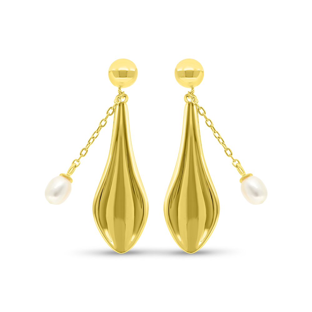 Sterling Silver 925 Earring Gold Plated Embedded With White Shell Pearl