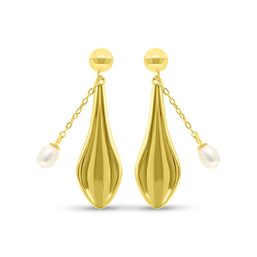 Sterling Silver 925 Earring Gold Plated Embedded With White Shell Pearl