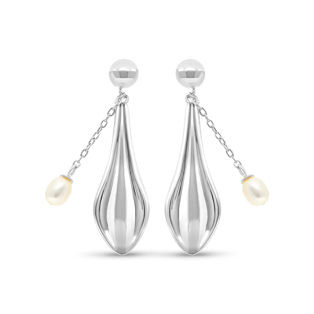 Sterling Silver 925 Earring Rhodium Plated Embedded With White Shell Pearl