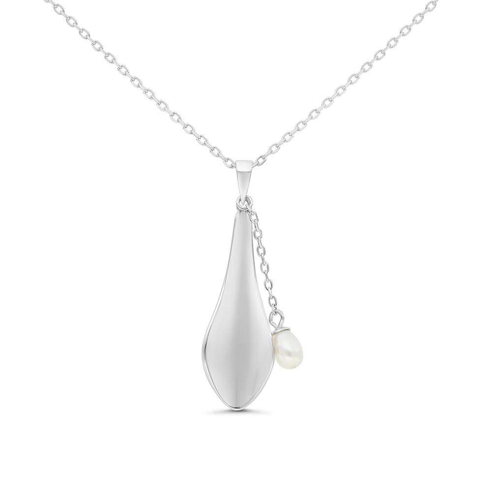 Sterling Silver 925 Necklace Rhodium Plated Embedded With White Shell Pearl