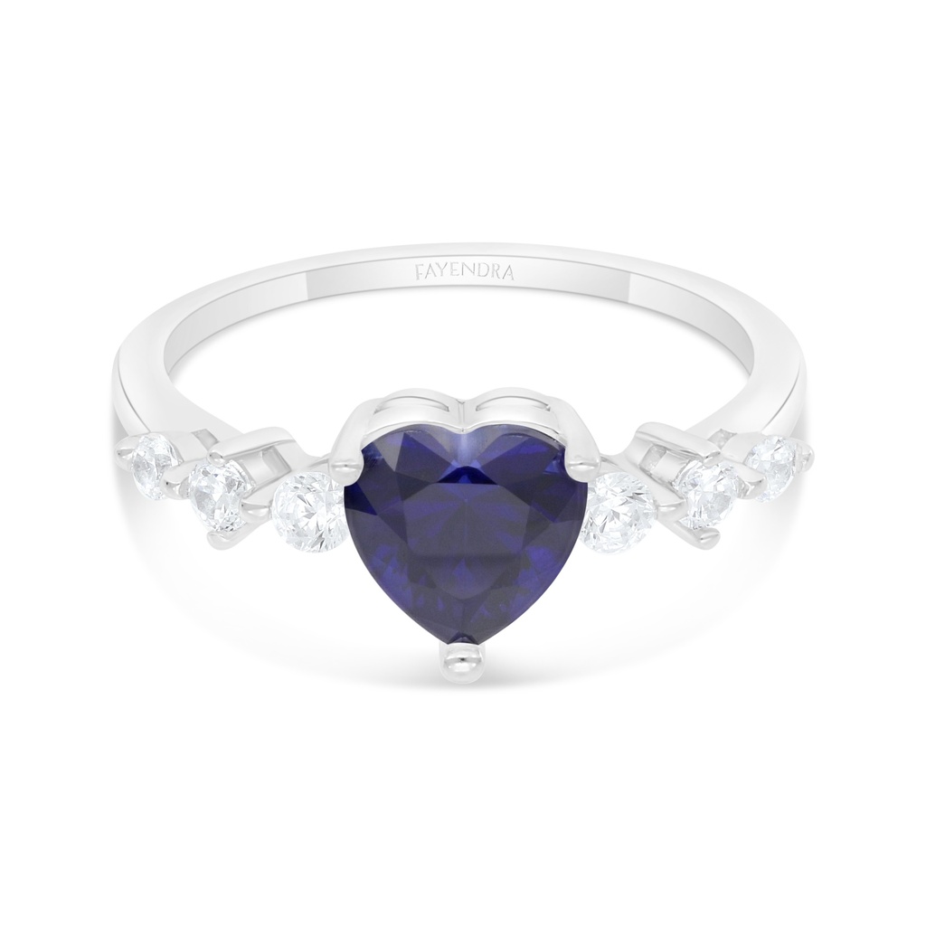 Sterling Silver 925 Ring Rhodium Plated Embedded With Sapphire Corundum And White Zircon