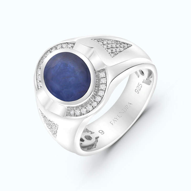 Sterling silver 925 Men Ring rhodium plated Natural Sapphire