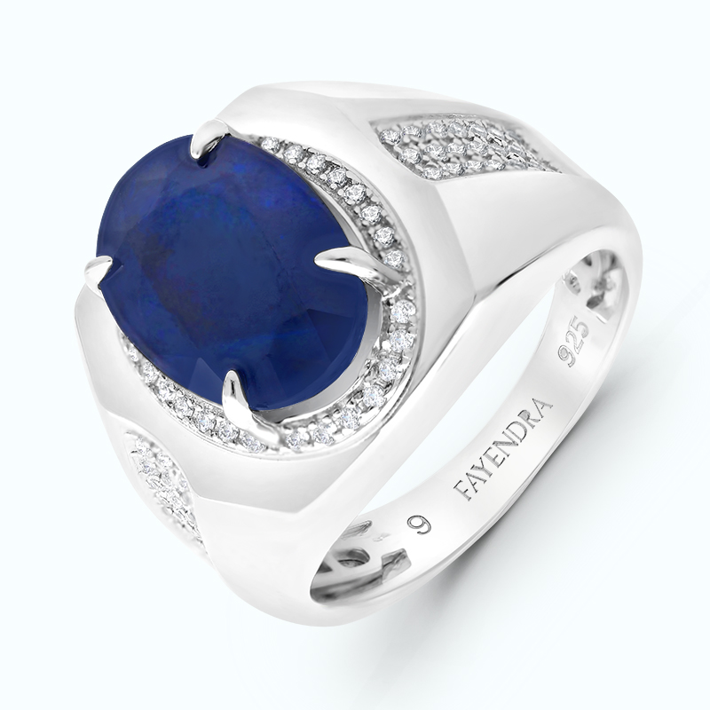 Sterling silver 925 Men Ring rhodium plated Natural Sapphire