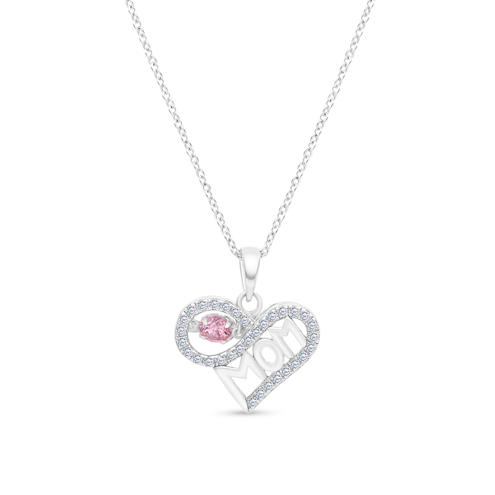 Sterling Silver 925 Necklace Rhodium Plated Embedded With pink Zircon And White CZ