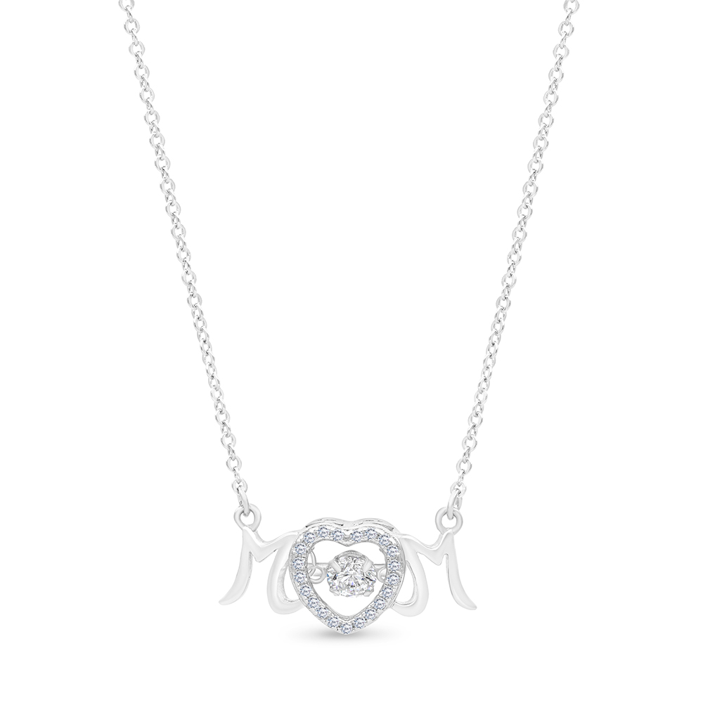 Sterling Silver 925 Necklace Rhodium Plated Embedded With White CZ